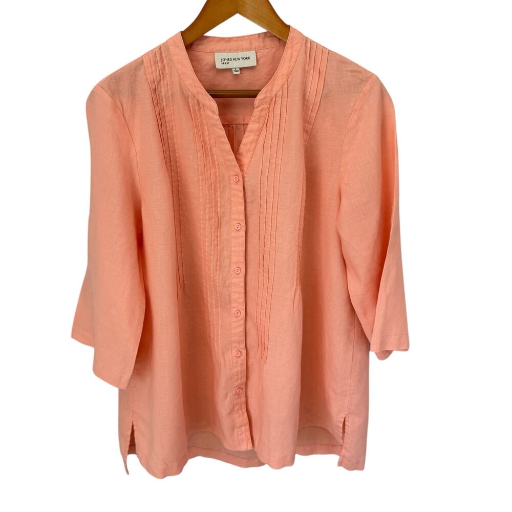 JONES NEW YORK Top Womens L Orange 100% Linen Summer Vacation Resort Cruise